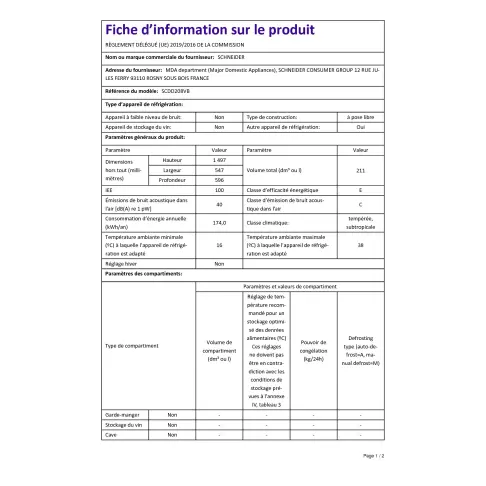 Réfrigérateur 2 portes SCHNEIDER PEM SCDD 208 VB - 2