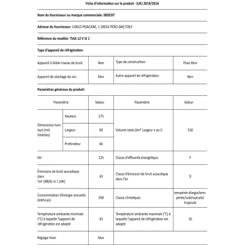 Réfrigérateur 2 portes INDESIT TIAA12VSI1/1 - 2