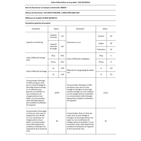 Lave-linge séchant intégrable INDESIT BIWDIL861484EU - 2