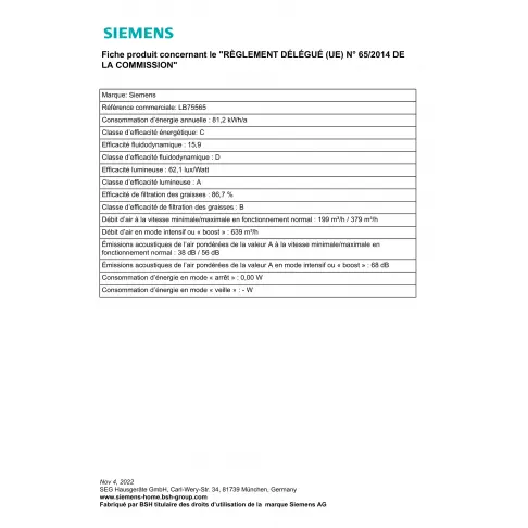 Groupe filtrant SIEMENS LB 75565 - 7
