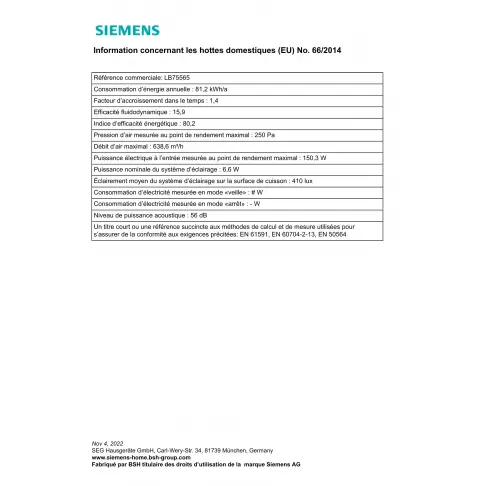 Groupe filtrant SIEMENS LB 75565 - 8
