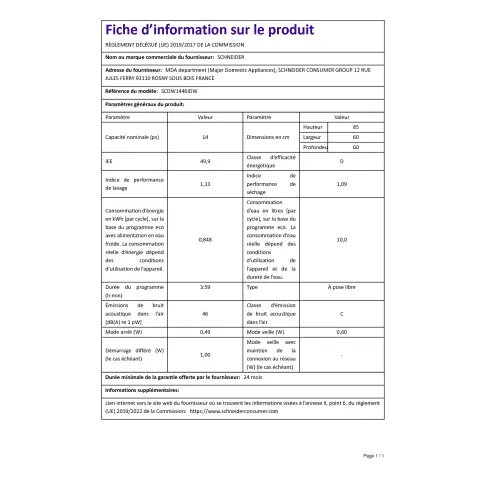 Lave-vaisselle 60 cm SCHNEIDER SCDW1446IDW - 12