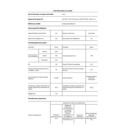 Réfrigérateur 2 portes FAURE FTAN 24 FU 0 - 3