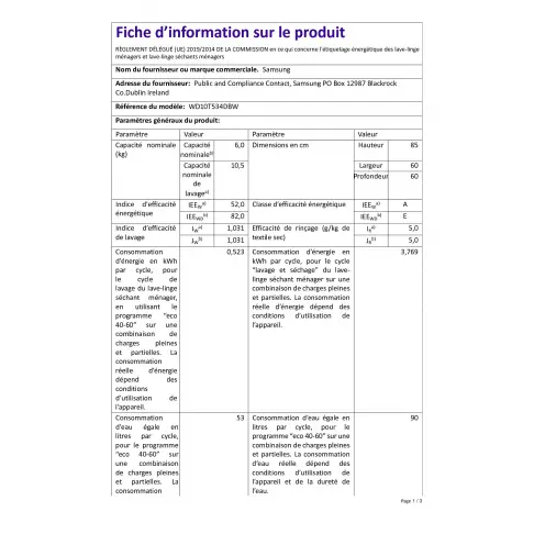 Lave linge séchant SAMSUNG WD10T534DBW - 7