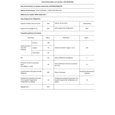 Réfrigérateur 2 portes HOTPOINT-ARISTON ENTM18220VW1 - 4