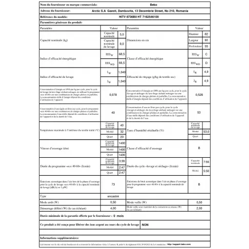 Lave-linge séchant intégrable BEKO HITV8736B0HT - 8