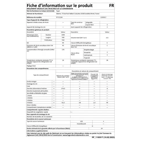 Réfrigérateur 2 portes FAGOR FF7212W - 5