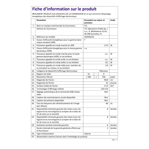 Télé led 32 pouces TCL 32D4301 - 2