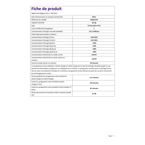 Sèche-linge frontal BEKO DA8013PA - 2