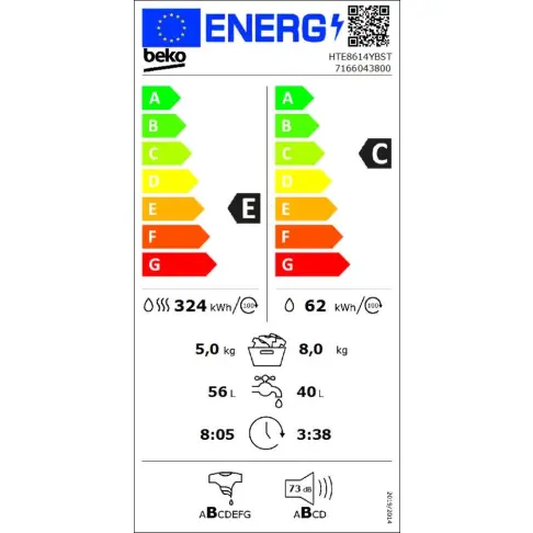 Lave-linge séchant BEKO HTE8614YBST - 8