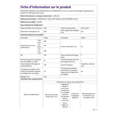 Réfrigérateur table top CALIFORNIA RLDC96 - 3