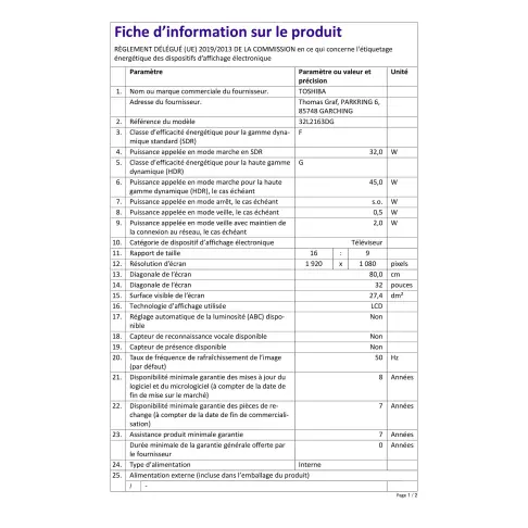 Tv led 32'' TOSHIBA 32L2163DG - 2