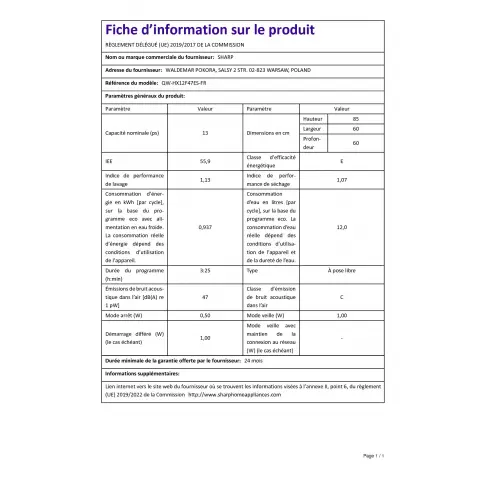 Lave-vaisselle 60 cm SHARP QWHX12F47ES - 7