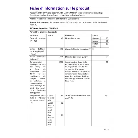 Lave-linge frontal LG F94V40WH - 3