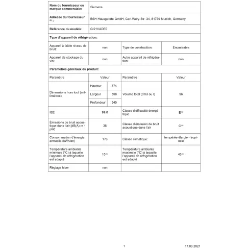 Congélateur intégrable SIEMENS GI21VADE0 - 2