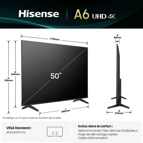 Tv led 50'' HISENSE 50A6Q - 2